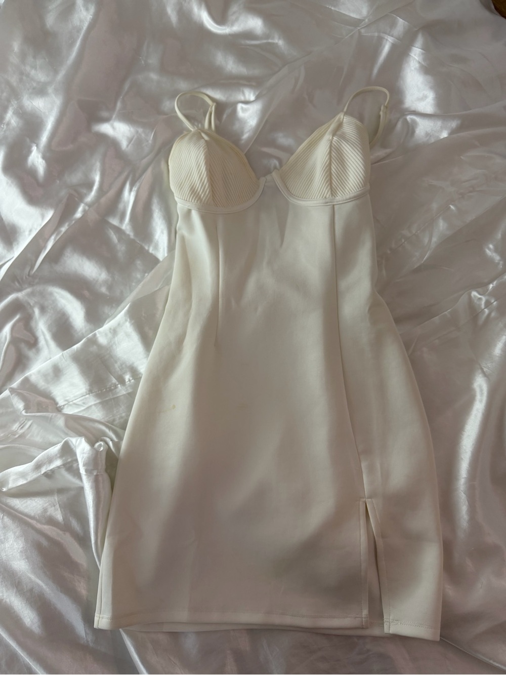 SHEIN Cream Bodycon Slip Dress with Built-In Cups
